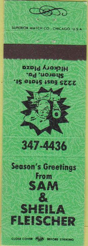 Matchbook Cover - Sam Shiela Fleischer Sharon PA green