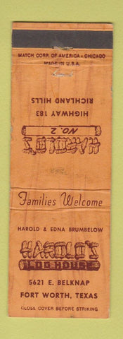 Matchbook Cover - Harold's Log House Fort Worth TX WORN