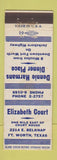 Matchbook Cover - Elizabeth Court Motel Fort Worth TX Dennis Harmans Restaurant