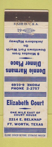 Matchbook Cover - Elizabeth Court Motel Fort Worth TX Dennis Harmans Restaurant