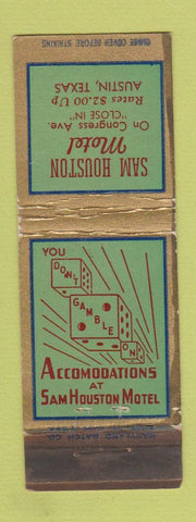 Matchbook Cover - Sam Houston Motel Austin TX WORN
