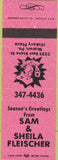 Matchbook Cover - Sam Shiela Fleischer Sharon PA pink