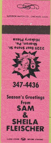 Matchbook Cover - Sam Shiela Fleischer Sharon PA pink