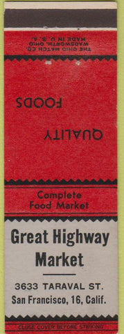 Matchbook Cover - Great Highway Market San Francisco CA grocery