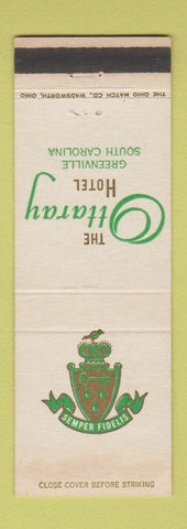 Matchbook Cover - Ottaray Hotel Greenville SC
