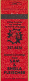 Matchbook Cover - Sam Shiela Fleischer Sharon PA red