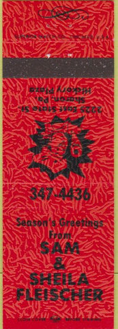 Matchbook Cover - Sam Shiela Fleischer Sharon PA red
