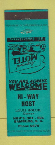 Matchbook Cover - Hi Way Host Motel Bamburg SC WEAR