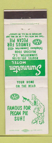 Matchbook Cover - Summerton Motel SC low phone # Pecan Pie WEAR