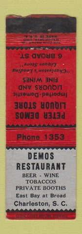 Matchbook Cover - Demos Restaurant Liquor Charleston SC WORN