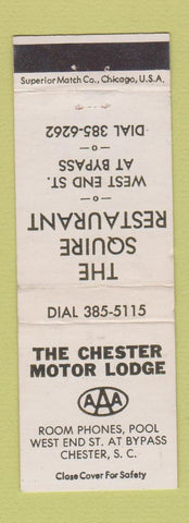 Matchbook Cover - Chester Motor Lodge Squire Restaurant Chester SC WEAR