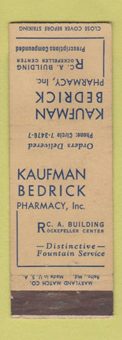 Matchbook Cover - Kaufman Bedrick Drug New York City RCA Building