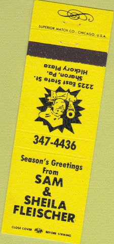 Matchbook Cover - Sam Shiela Fleischer Sharon PA yellow