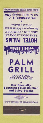 Matchbook Cover - Hotel Palms Grill St George SC