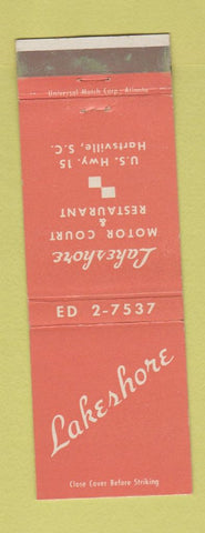 Matchbook Cover - Lakeshore Motor Court Restaurant Hartsville SC