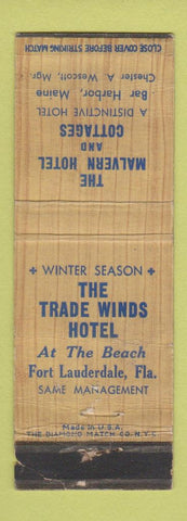 Matchbook Cover - Malvern Trade Winds Fort Lauderdale Bar Harbor ME POOR STRIKER