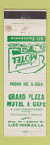 Matchbook Cover - Grand Plaza Motel Cafe Lake Charles LA STAINED