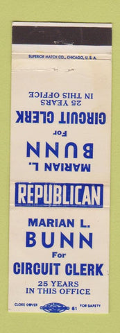 Matchbook Cover - Marian Bunn Circuit Clerk Election Republican