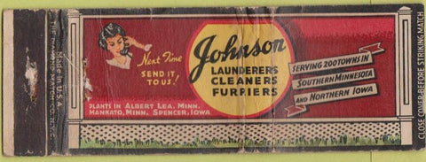 Matchbook Cover - Johnson Lumber MN IA Mankato Albert Lea Spencer WORN girlie