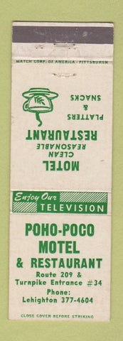 Matchbook Cover - Poho Poco Motel Restaurant Lehighton? PA