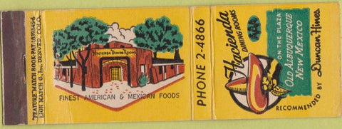 Matchbook Cover - Hacienda Restaurant Albuquerque NM Feature