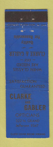 Matchbook Cover - Clarke and Gabler Opticians  WORN