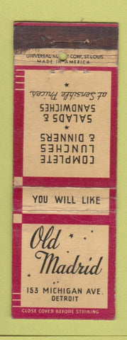 Matchbook Cover - Old Madrid Detroit MI restaurant WORN