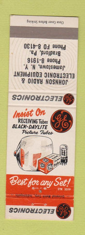 Matchbook Cover - GE General Electric Johnson Radio Jamestown NY Bradford PA