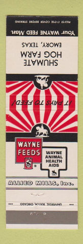 Matchbook Cover - Wayne Feeds Shumate Hog Farm Emory TX