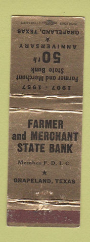 Matchbook Cover - Farmer and Merchant State Bank Grapeland TX 1957 WEAR