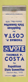 Matchbook Cover - Thomas Costa State Committee Election Republican WEAR