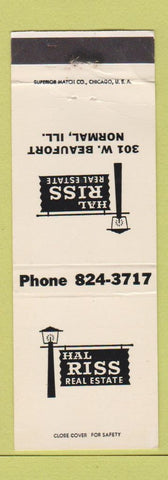 Matchbook Cover - Hal Riss Real Estate Normal IL WEAR