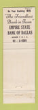 Matchbook Cover - Empire State Bank Dallas TX WORN