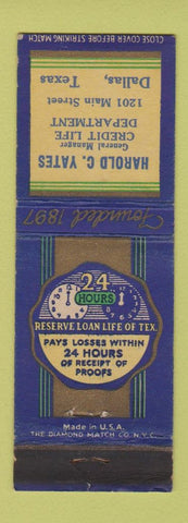 Matchbook Cover - Harold Yates Loans Dallas TX