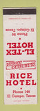 Matchbook Cover - Rice Hotel El Campo TX low phone #