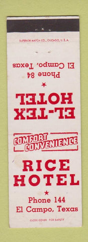 Matchbook Cover - Rice Hotel El Campo TX low phone #