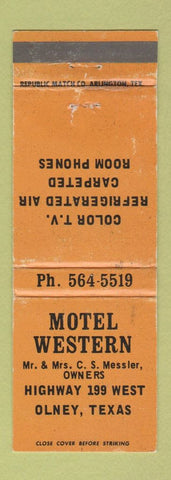 Matchbook Cover - Motel Western Olney TX WORN