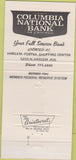 Matchbook Cover - Columbia National Bank Chicago IL 30 Strike