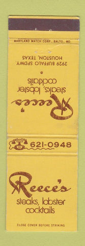 Matchbook Cover - Reece's Restaurant Houston TX
