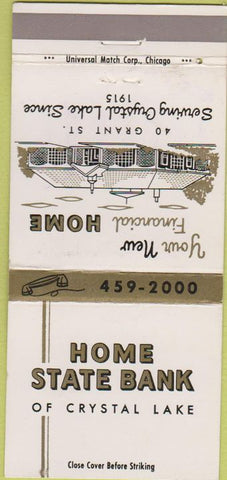 Matchbook Cover - Home State Bank Crystal Lake 30 Strike