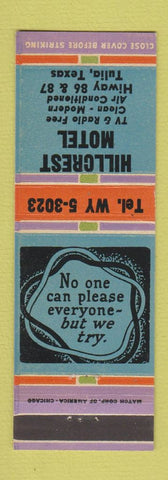 Matchbook Cover - Hillcrest Motel Tulia TX