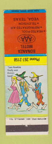 Matchbook Cover - Bonanza Motel Vega TX hillbilly