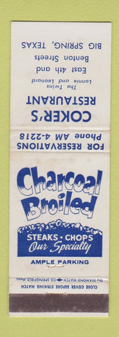 Matchbook Cover - Coker's Restaurant Big Spring TX WEAR