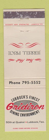 Matchbook Cover - Gridiron Restaurant Lubbock TX WEAR
