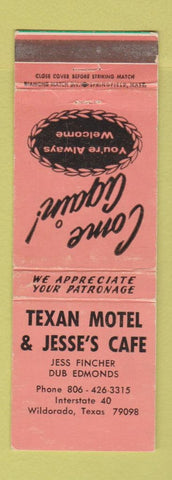 Matchbook Cover - Texan Motel Jesse's Cafe Wildorado TX WEAR