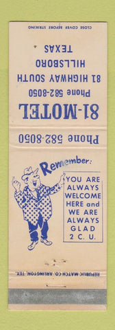 Matchbook Cover - 81 Motel Hillsboro TX