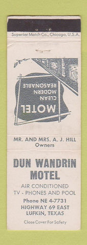 Matchbook Cover - Dun Wandrin Motel Lufkin TX