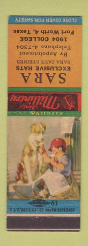 Matchbook Cover - Sara Hats Fort Worth TX