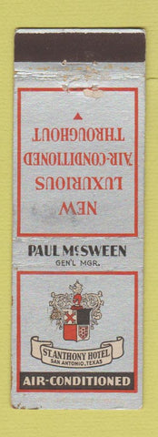 Matchbook Cover - St Anthony Hotel San Antonio TX #1 SILVER