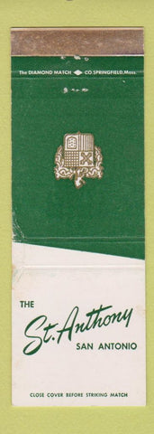 Matchbook Cover - St Anthony Hotel San Antonio TX #2 GREEN WHITE WORN
